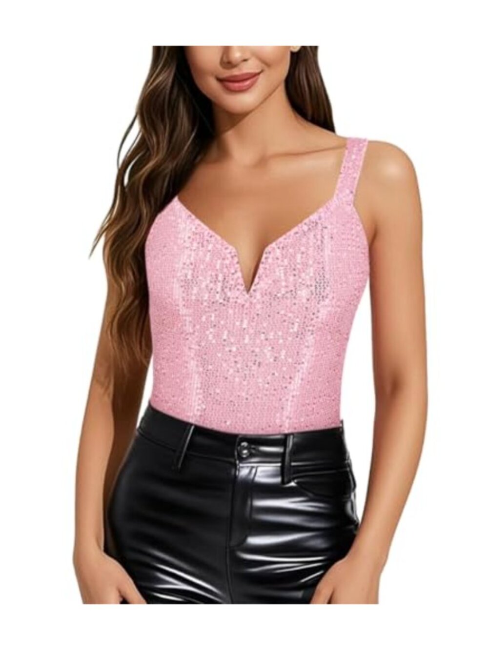 Sequin Bodysuit Sleeveless V Neck Thong Body Suit Party Club Cami Tank Top